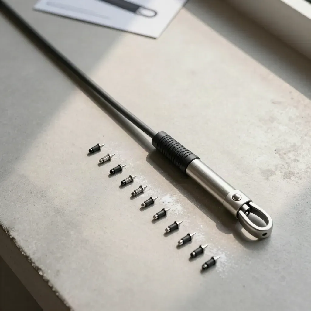 Adjustable speed rope flatlay on concrete with chalk dust and spare cable ends